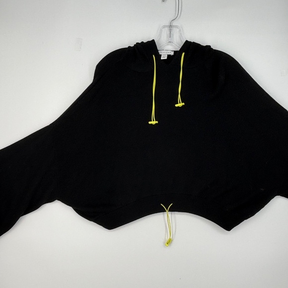 Topshop Womens Medium Pullover Cropped Sweater Black Yellow Drawstring Oversized - Picture 2 of 7